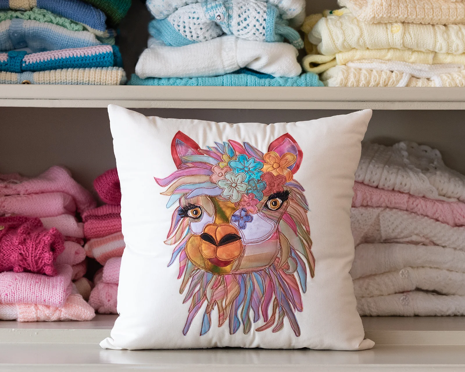 hand made cushion with lama head