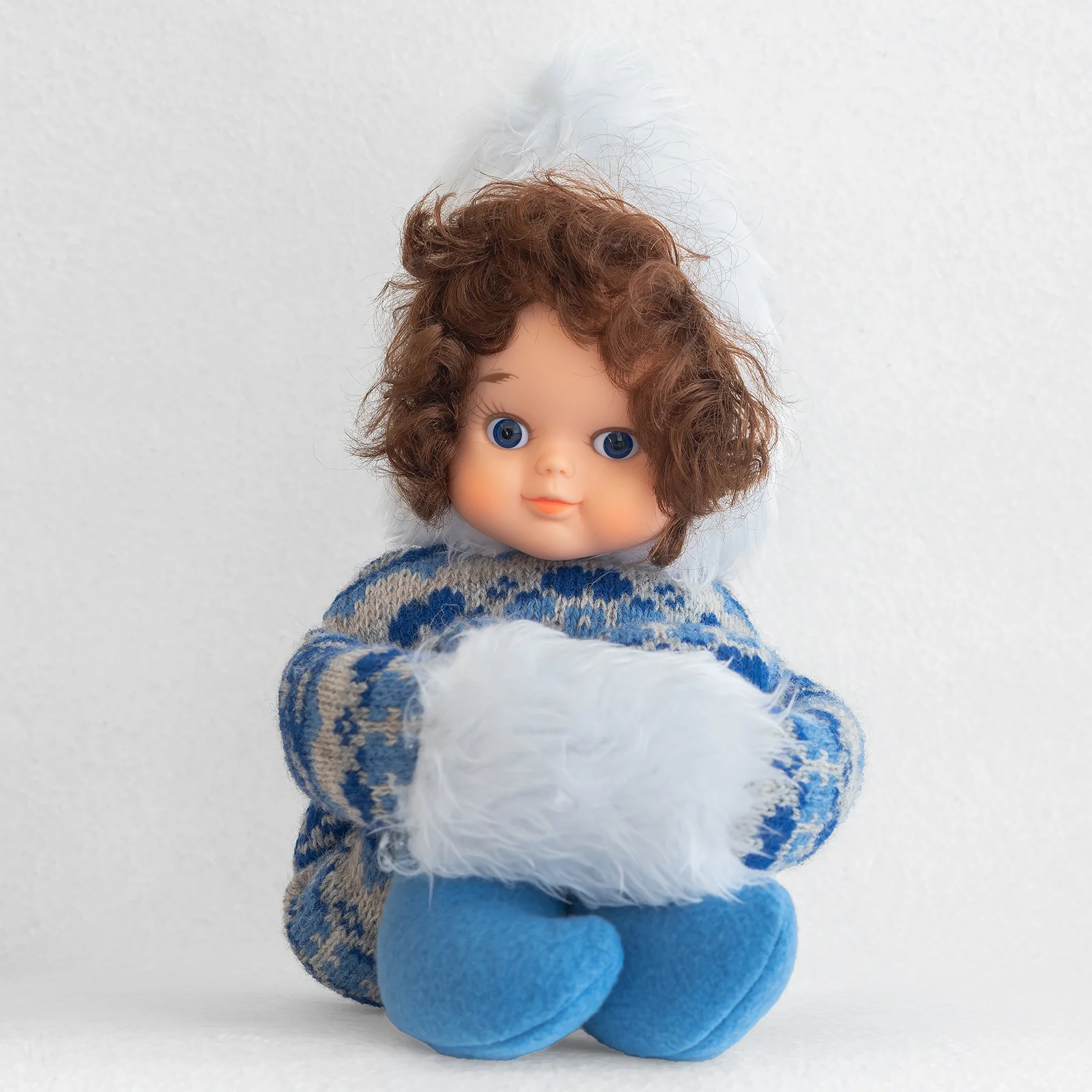 doll head knitted body blue