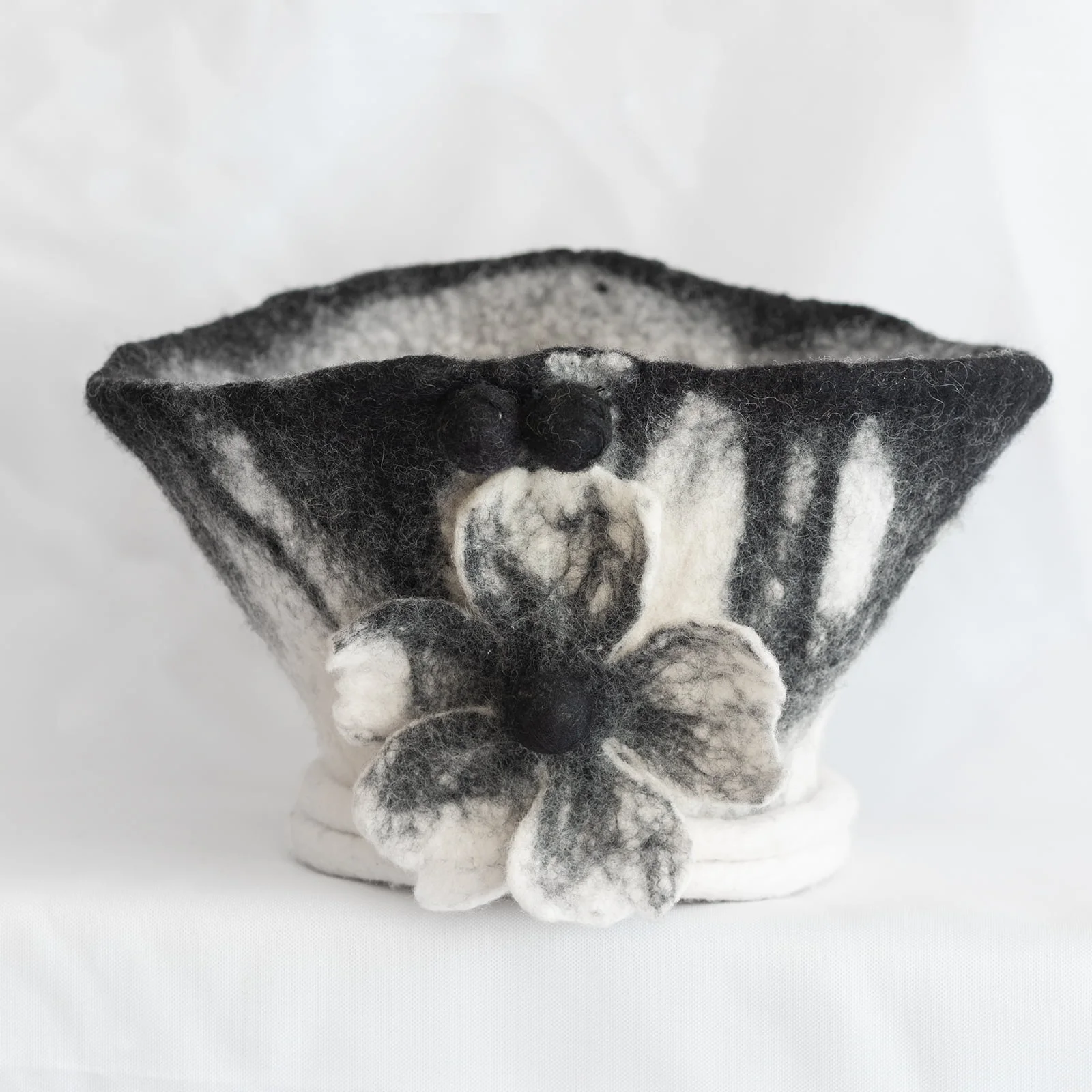 black and white felt vase