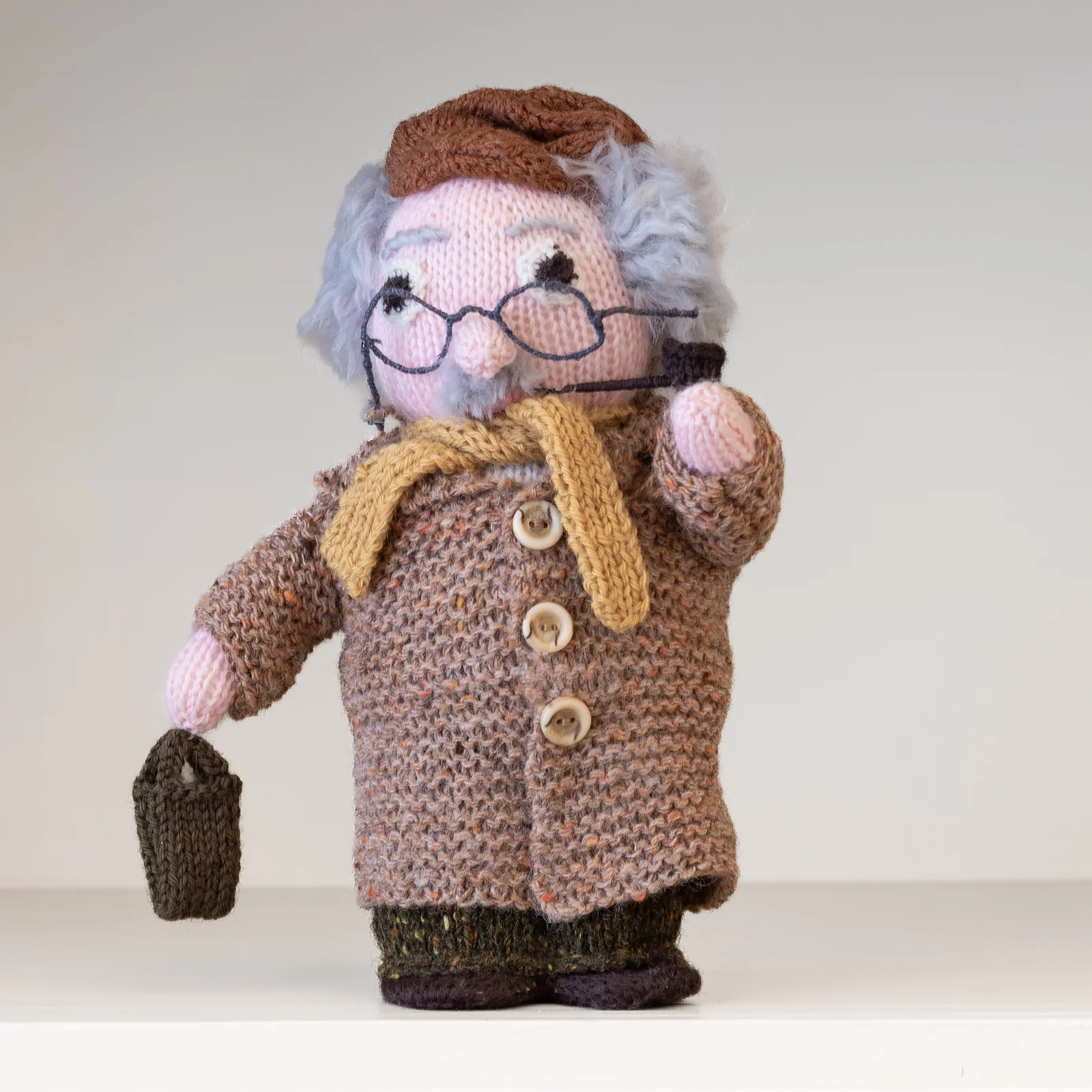 quirky knitted character grandad pipe glasses