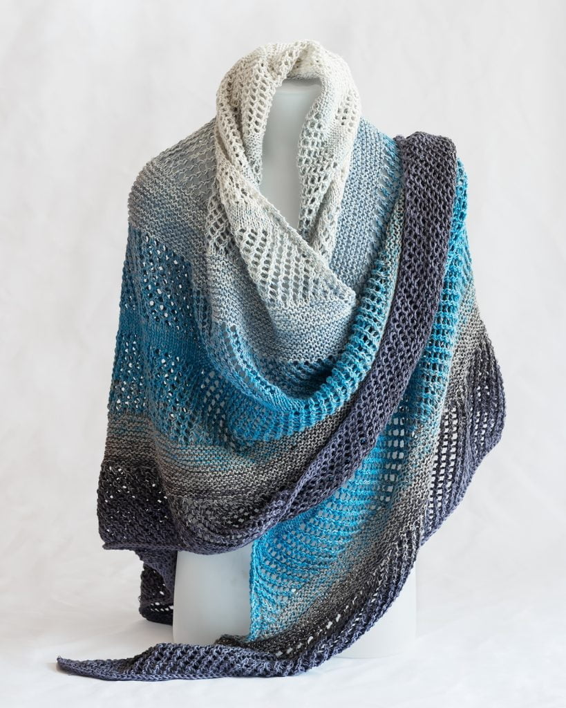 hand made knitted shawl in blues