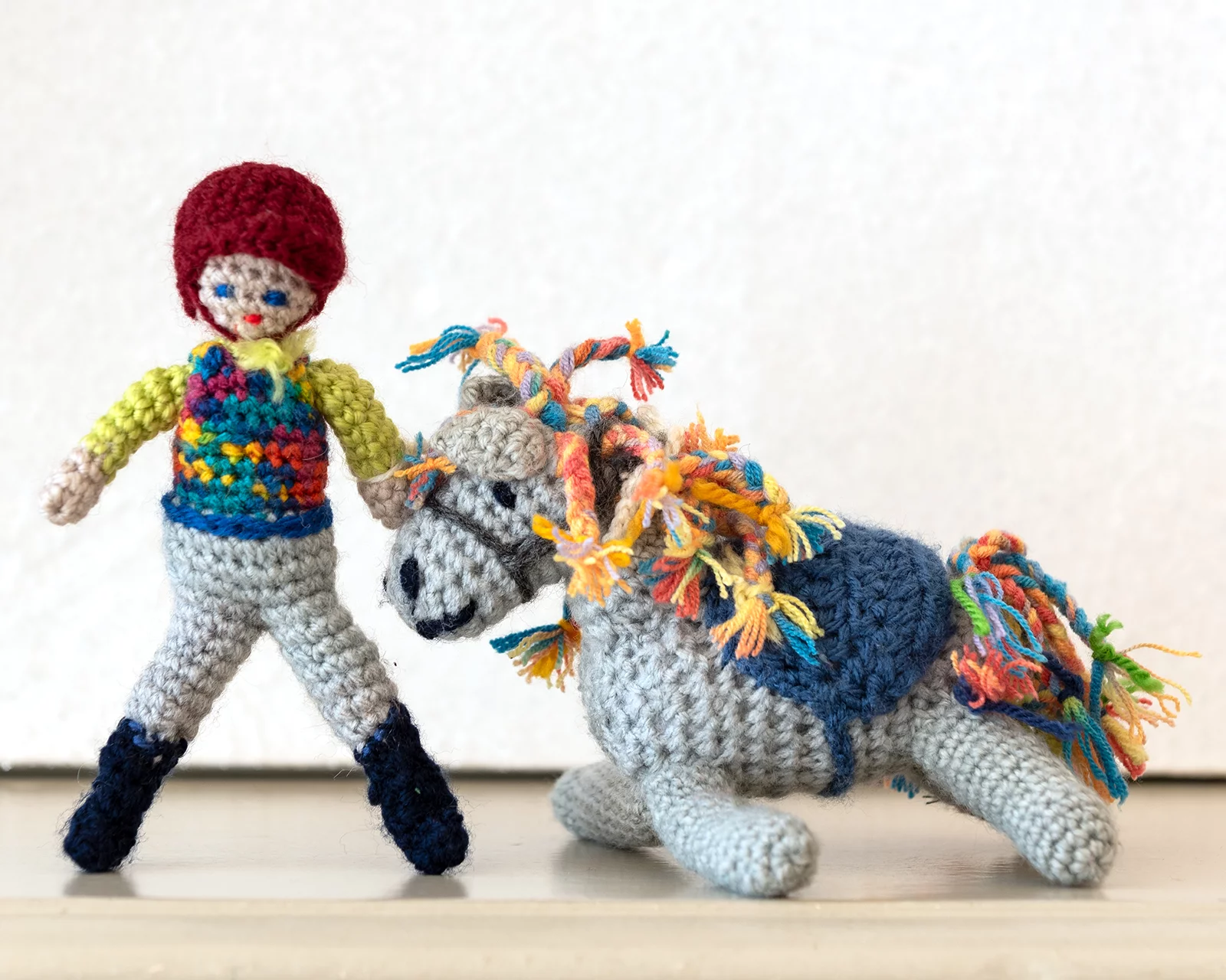 hand crochet horse and rider