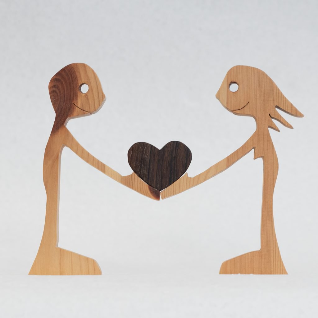 wooden couple heart gift