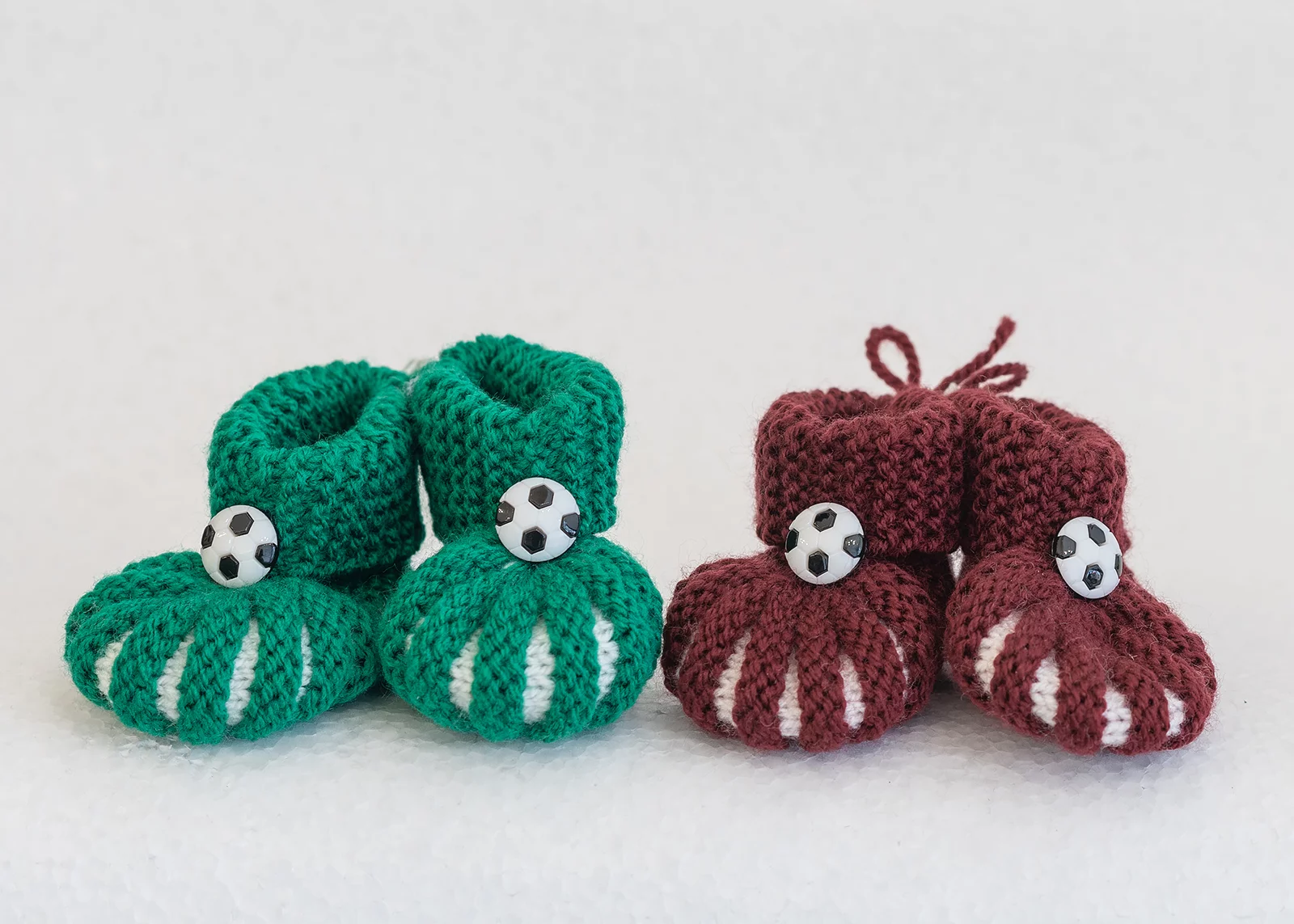 hand knitted football baby booties