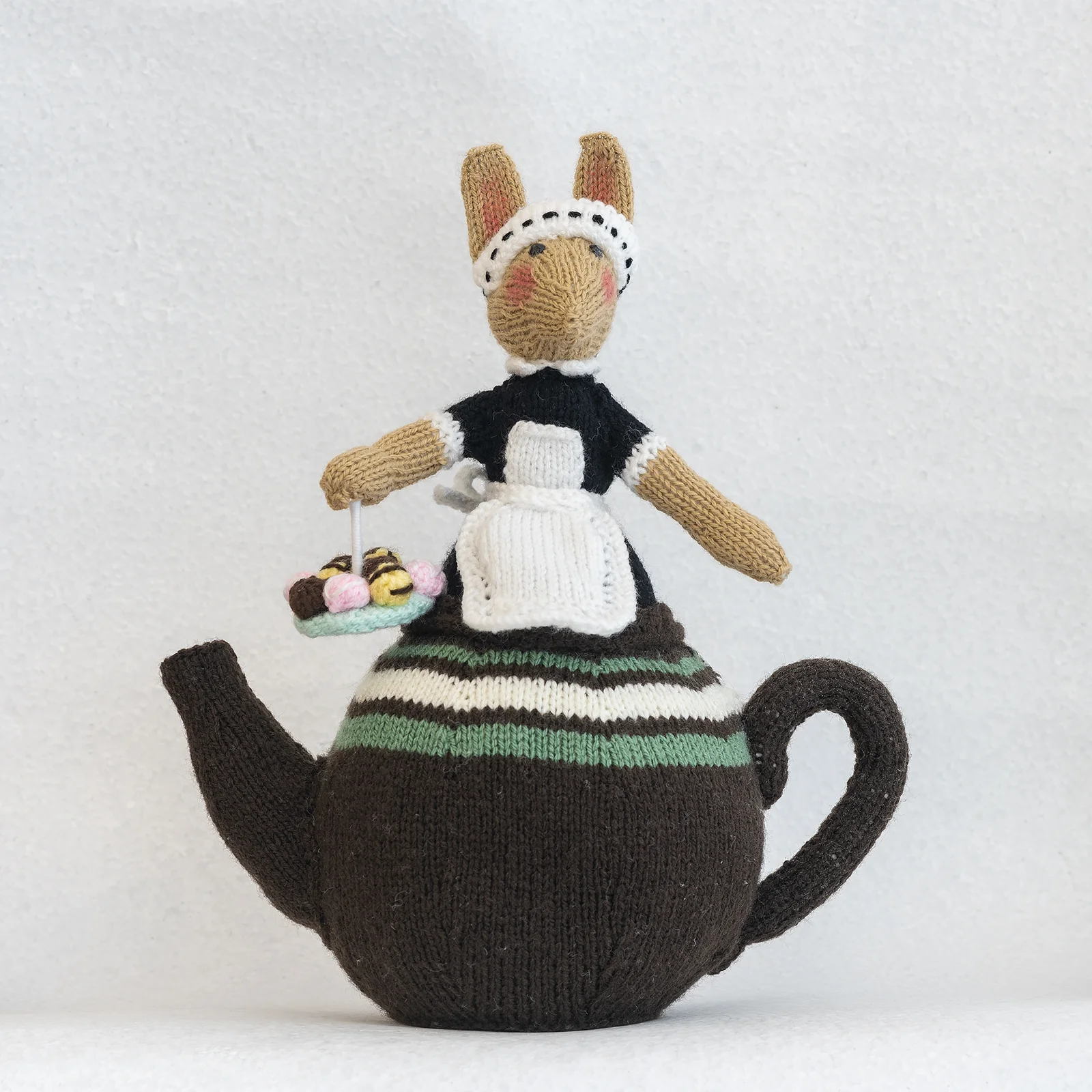 hand knitted rabbit teapot