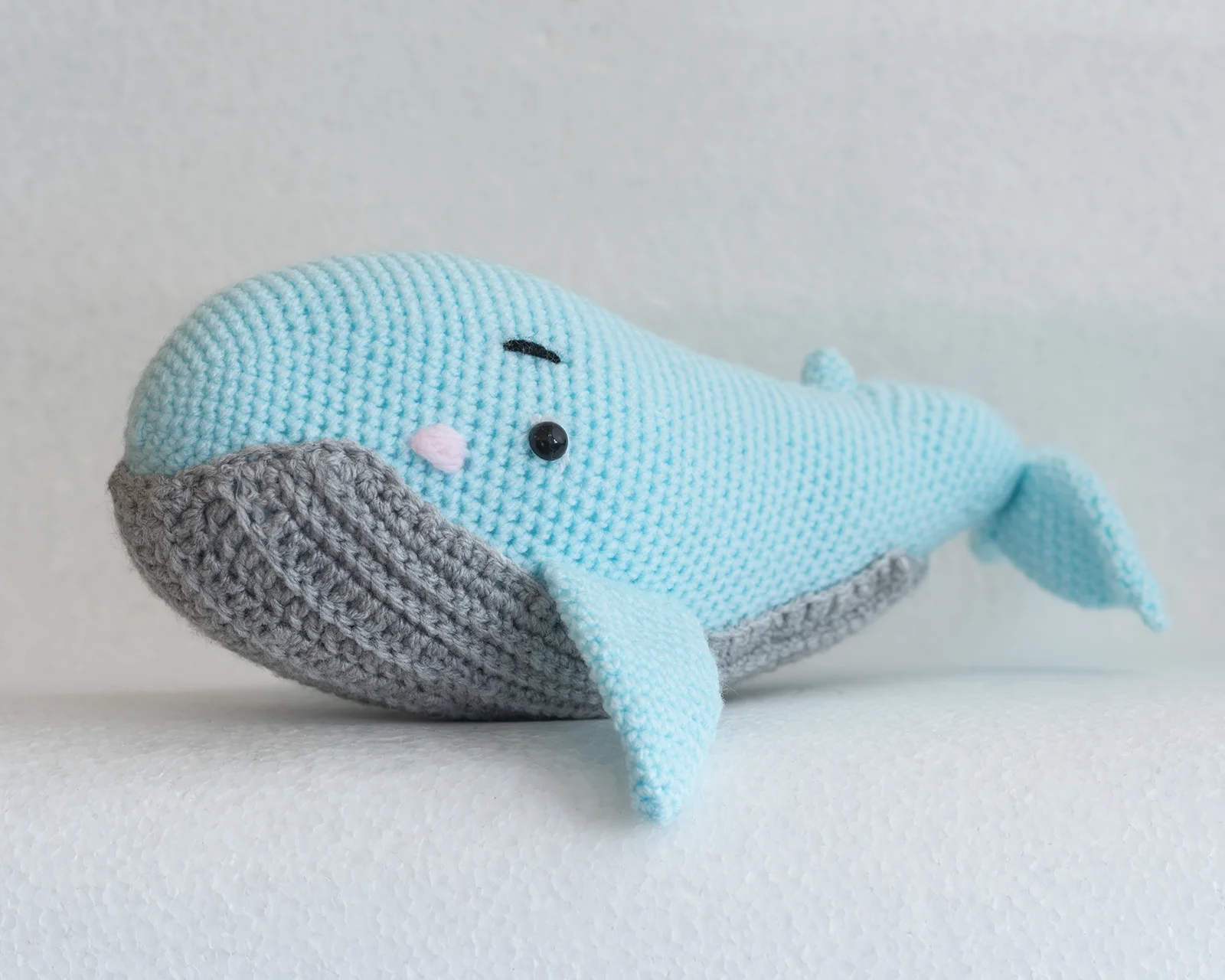 hand crochet whale soft toy blue grey