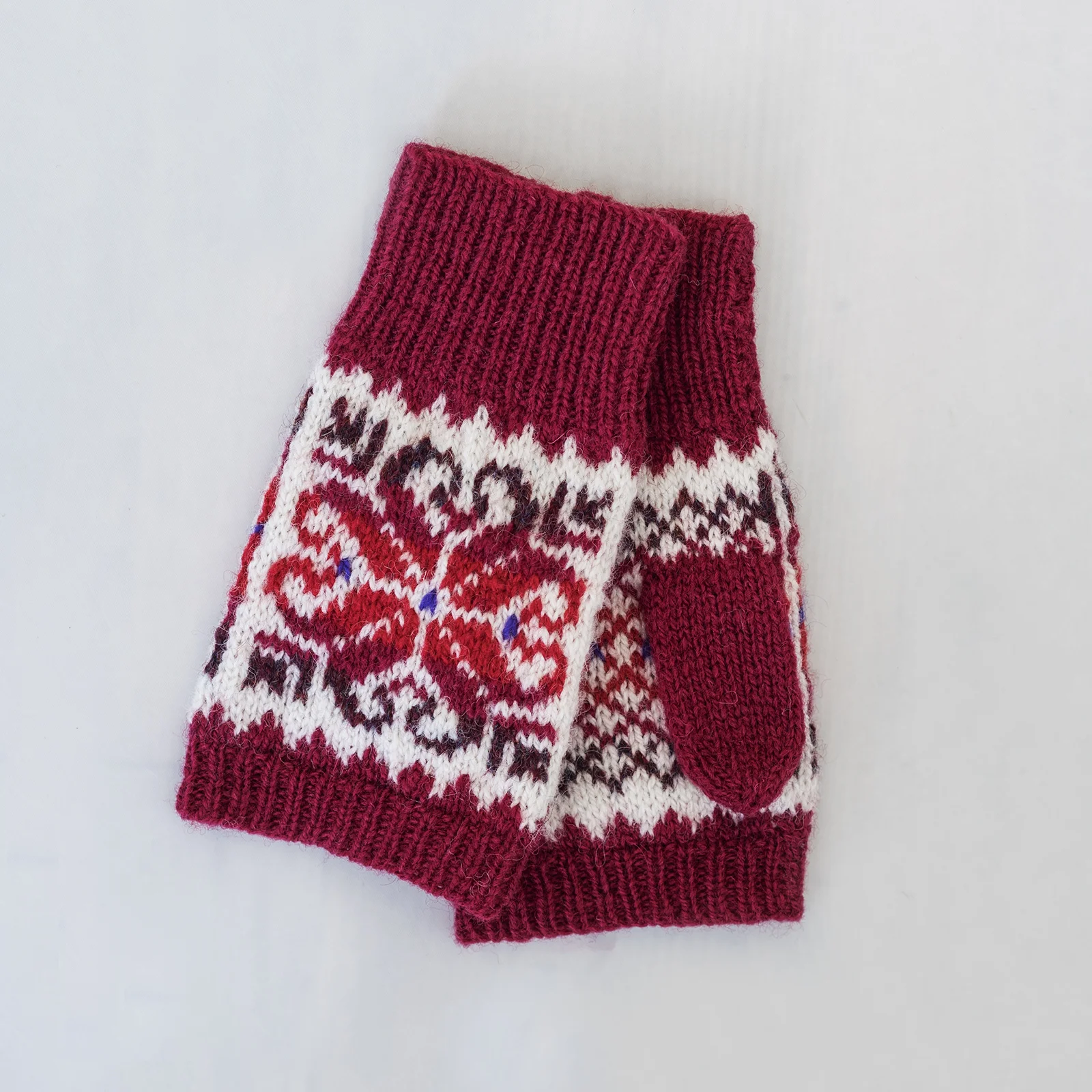 hand knitted red fingerless glove