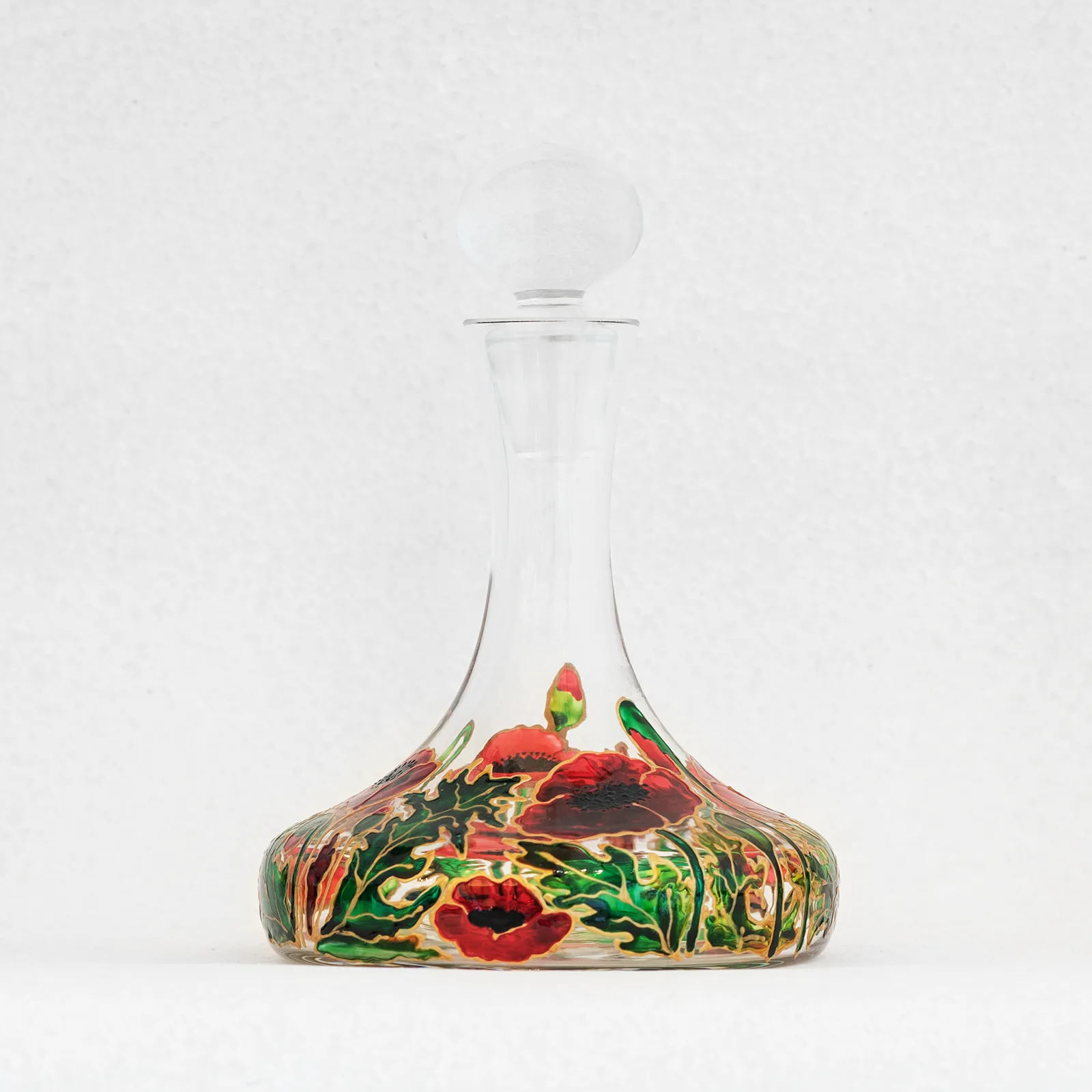 poppy painted on glass decanter