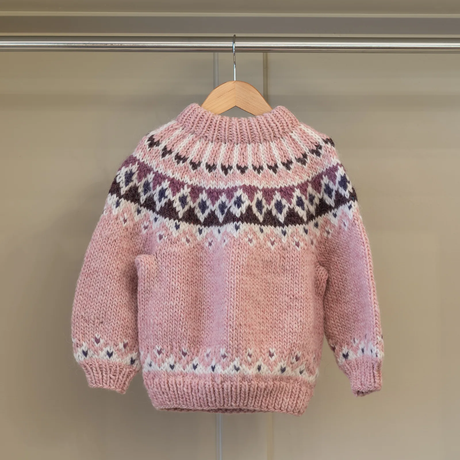 pink wool jumper hand knit