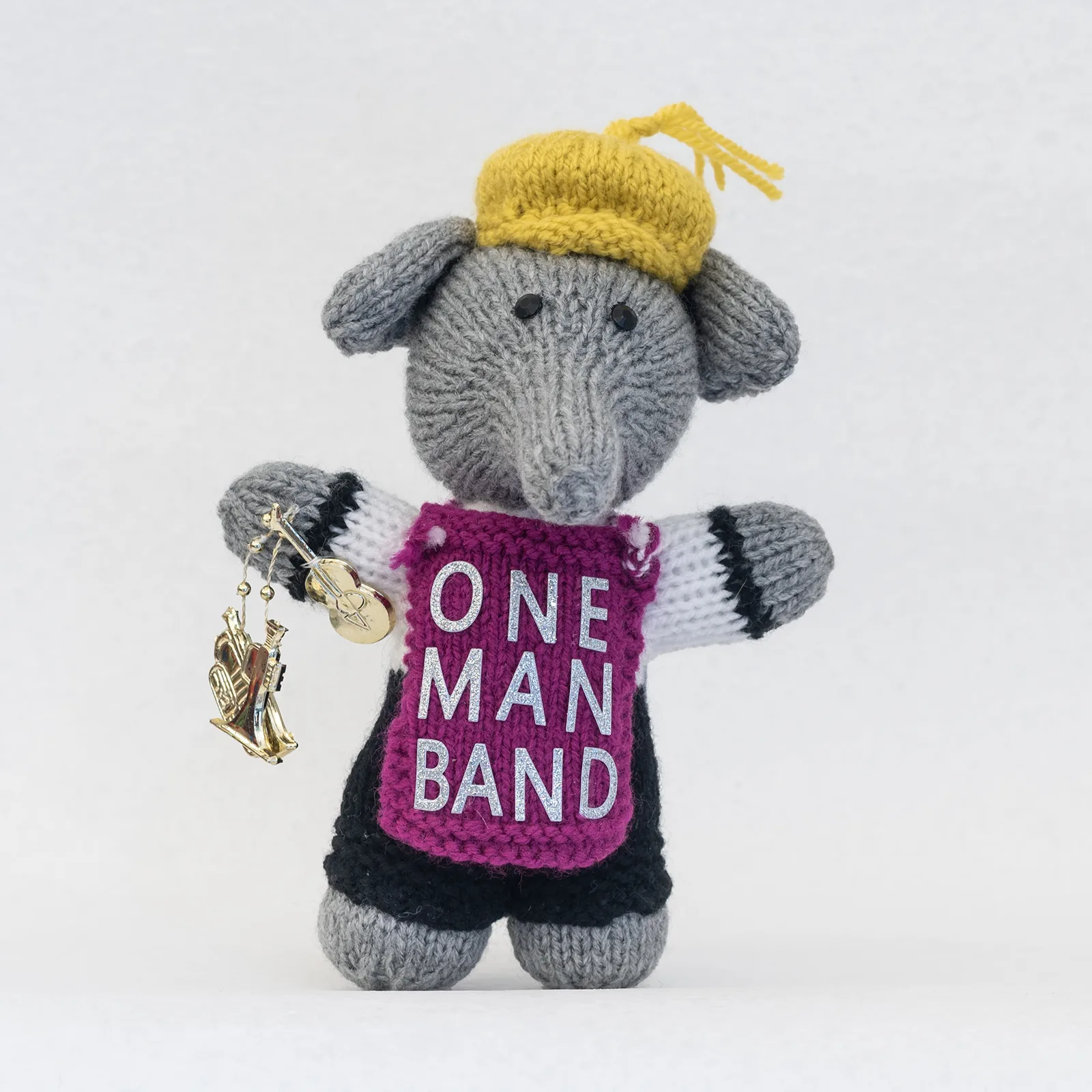 hand knitted elephant with trumpet