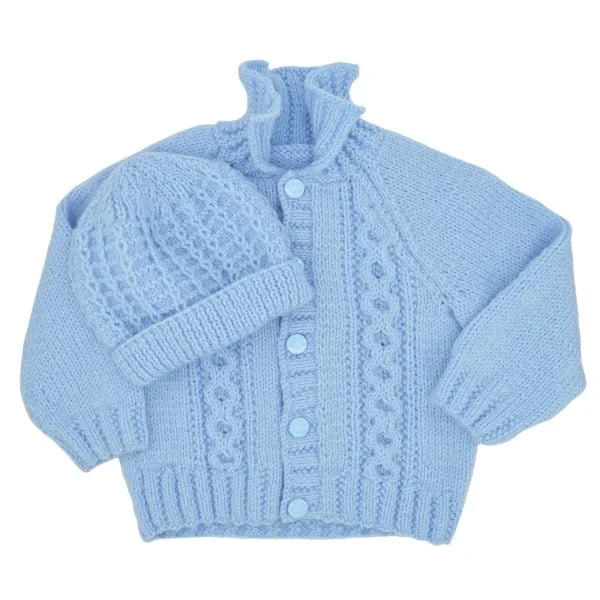 Blue Hat and Cardigan Set